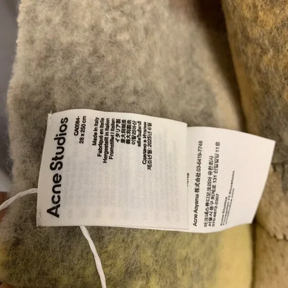 Acne Studios Plaid Wool Blend Scarf Neutral Check Fringe Cozy - Picture 5 of 5